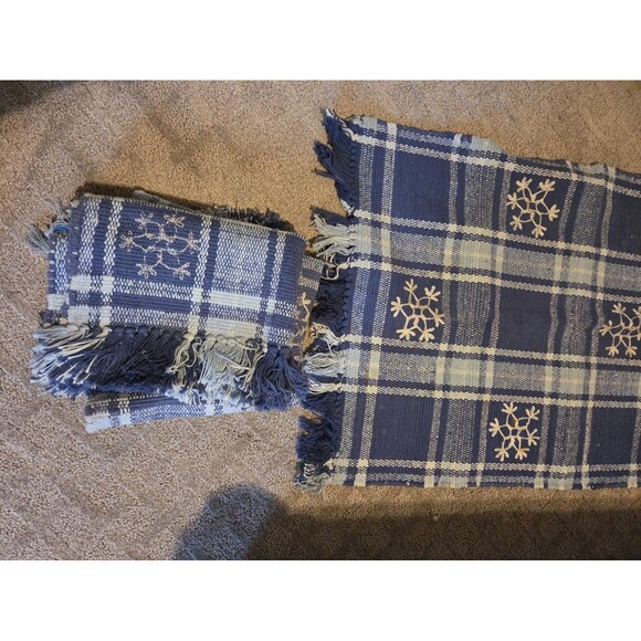 Winter Snowflake Table Runner Set – Blue Plaid with Embroidered Accents - Picture 2 of 3